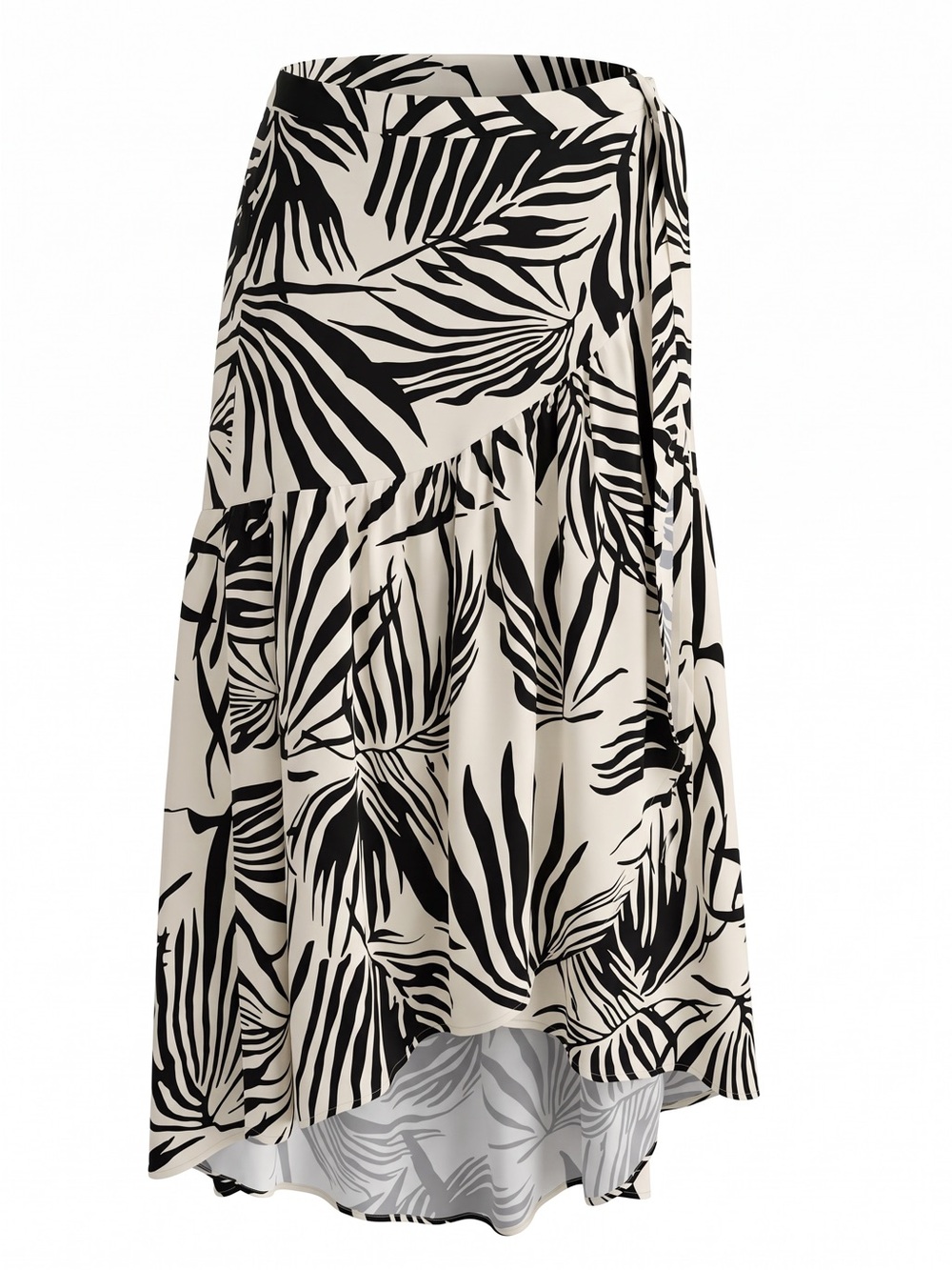 Rachel Zoe Black and Cream High-Low Printed Midi Skirt
